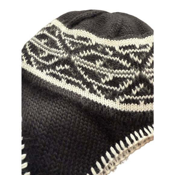 Columbia Nordic Convert Black Fair Isle Braid Knit Snow Beanie Hat Unisex OS - Picture 5 of 10